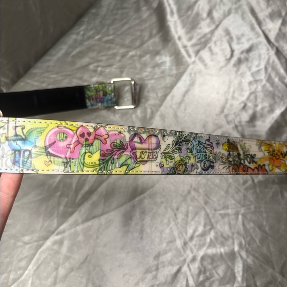 Floral Patterned Belt with Silver Buckle